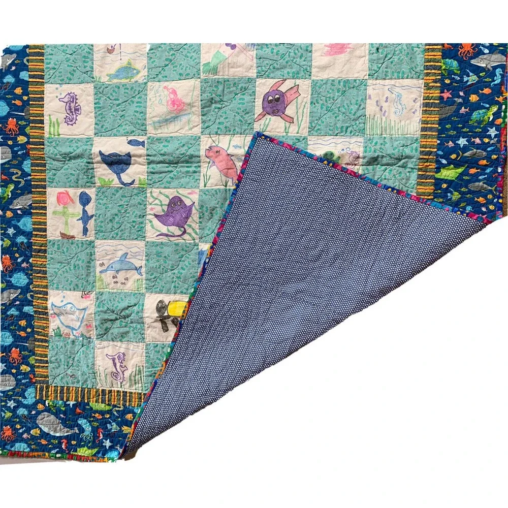 Kids Draw For Kids Ocean Life Fish Shark Turtle‎ Print Quilt Blanket 57